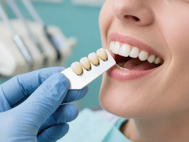 Escala de cor de facetas sendo comparada ao sorriso de um paciente