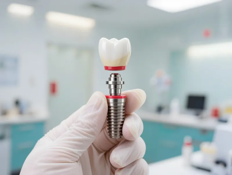 Modelo de implante dentário de titânio com coroa de cerâmica
